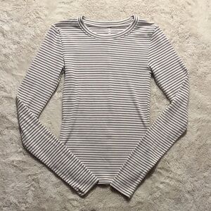 American Eagle Outfitters Brown & White Striped Long-Sleeve Crew Neck Top